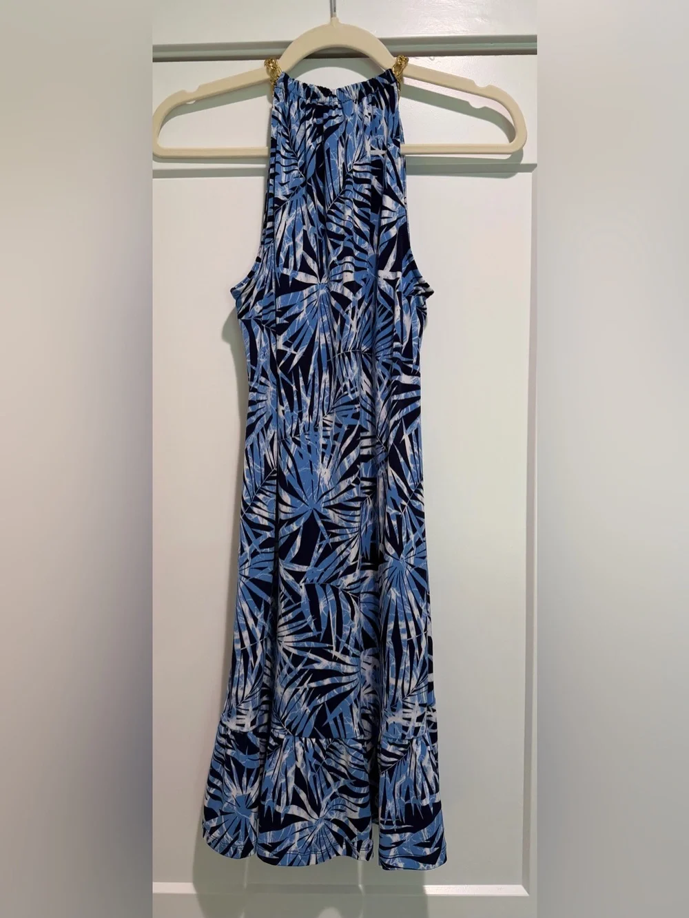 Michael Kors Blue Patterned Halter Top Dress XS